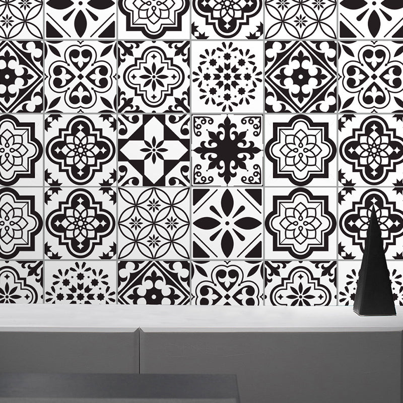 Tribal Floral Pattern Wallpaper Panel for Bathroom Adhesive Geometric Wall Decor, 4.3-sq ft