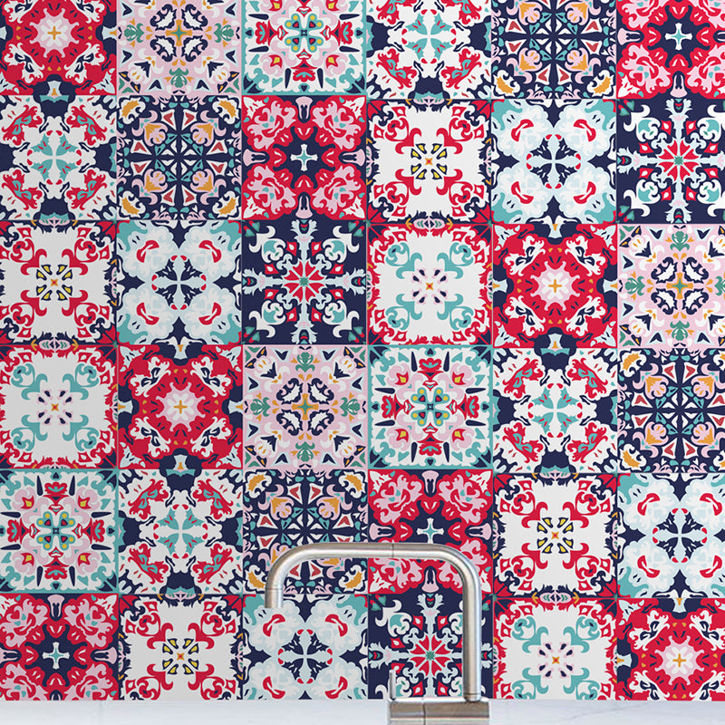 Tribal Floral Pattern Wallpaper Panel for Bathroom Adhesive Geometric Wall Decor, 4.3-sq ft