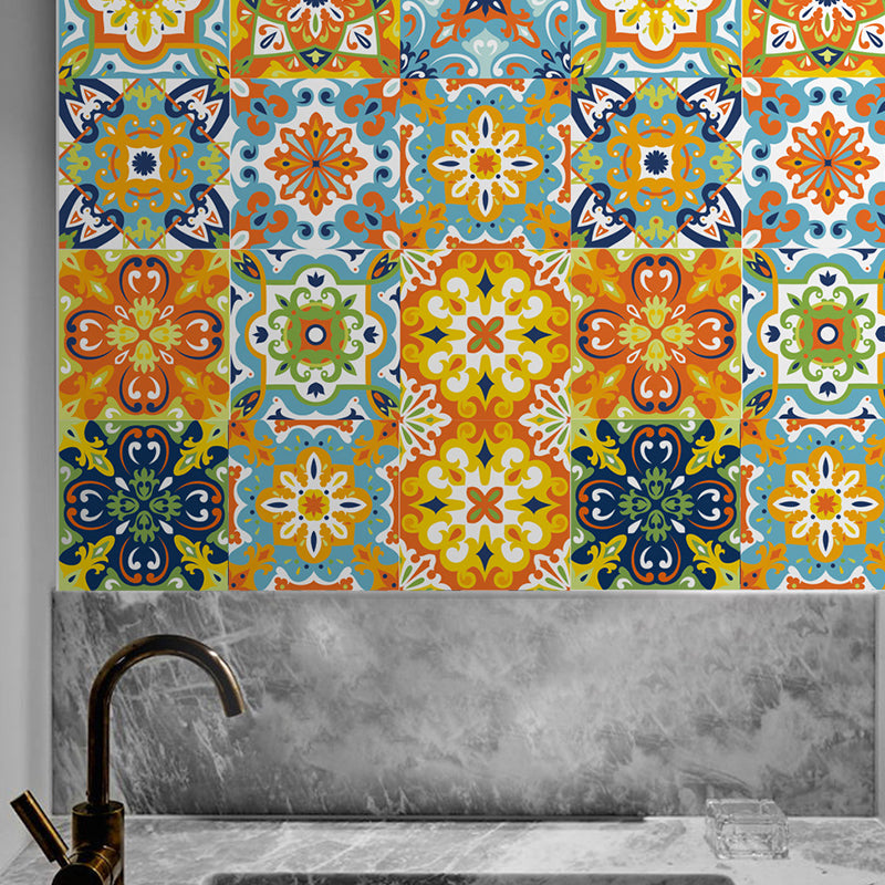 Tribal Floral Pattern Wallpaper Panel for Bathroom Adhesive Geometric Wall Decor, 4.3-sq ft