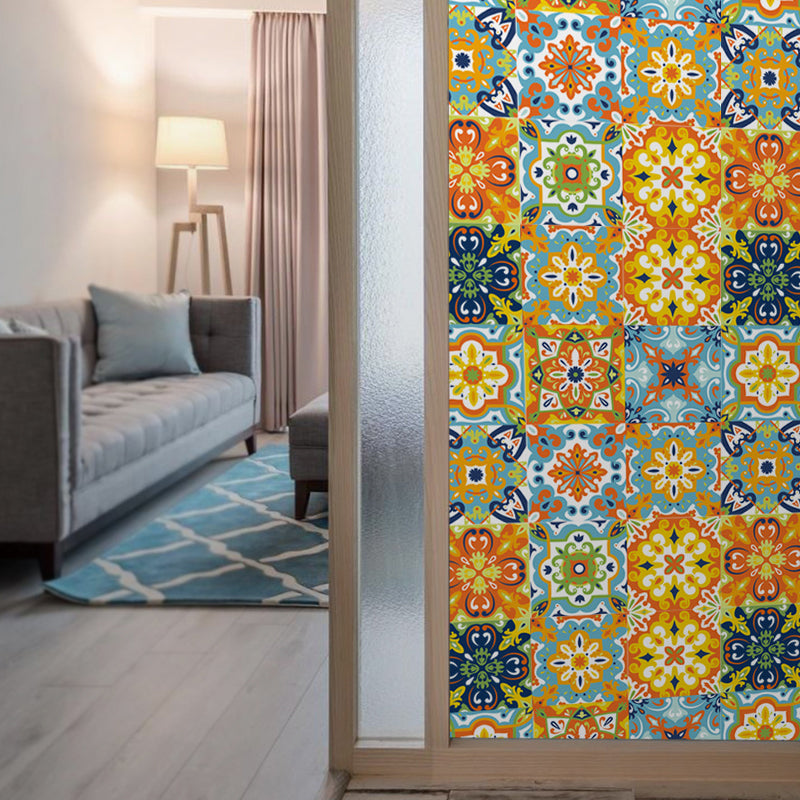 Tribal Floral Pattern Wallpaper Panel for Bathroom Adhesive Geometric Wall Decor, 4.3-sq ft