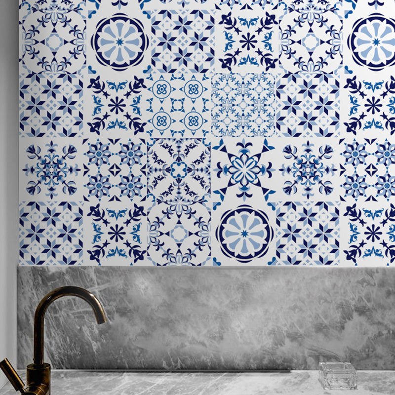 Bohemia Tile Wallpaper Panel Set Blue Peel and Paste Wall Covering for Living Room