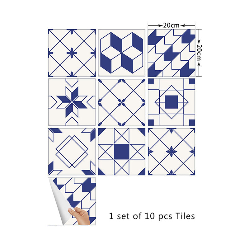 Modern Geometric Tiles Wallpaper Panels Blue-White Peel and Stick Wall Art for Living Room