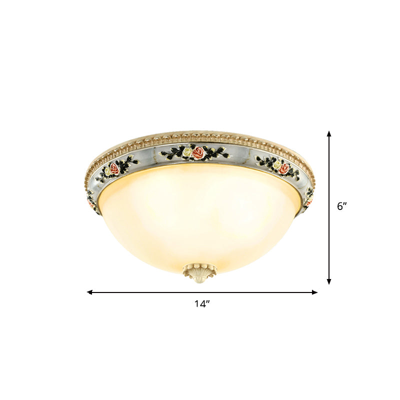 2/3-kops Dome Inbouw Platteland Opaalglas Grijze Plafondlamp met Bloemenversiering Decor, 14"/16"/18" Breed