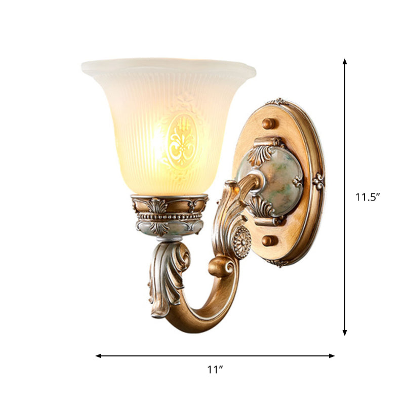1/2-Head Wall Sconce Traditional Bell Shape Fluted Opal Glass Wall Lighting Idea in Brown