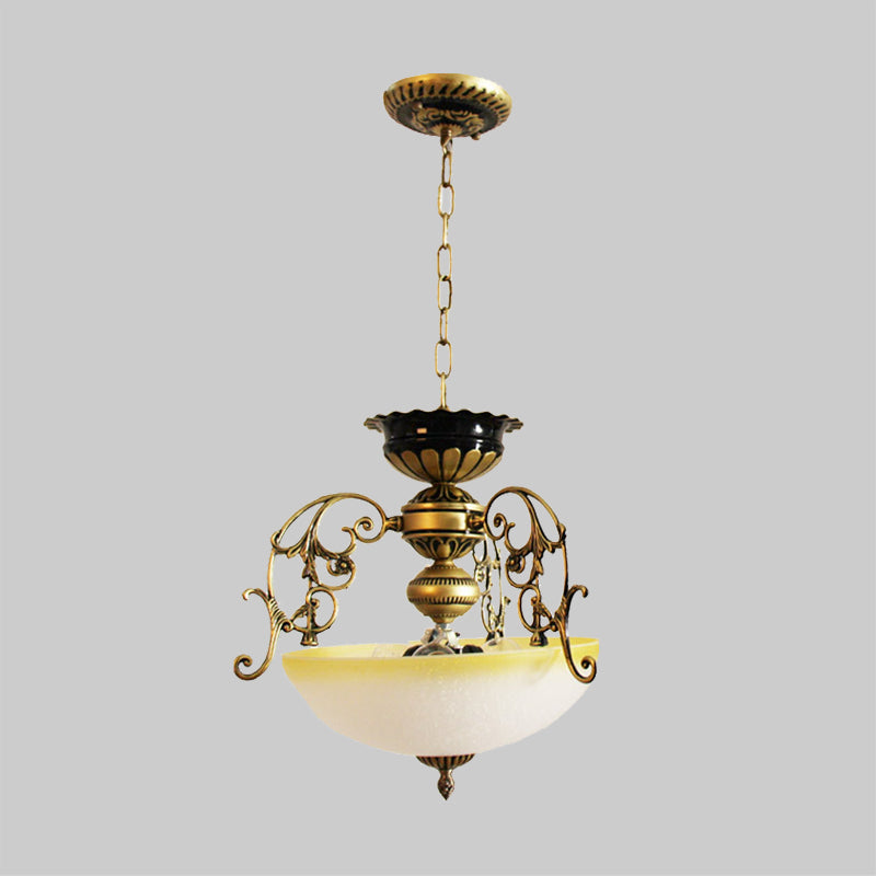 3 lumières Pendante lustre country bol comme lait en verre d'éclairage pendule avec décoration branche en bronze