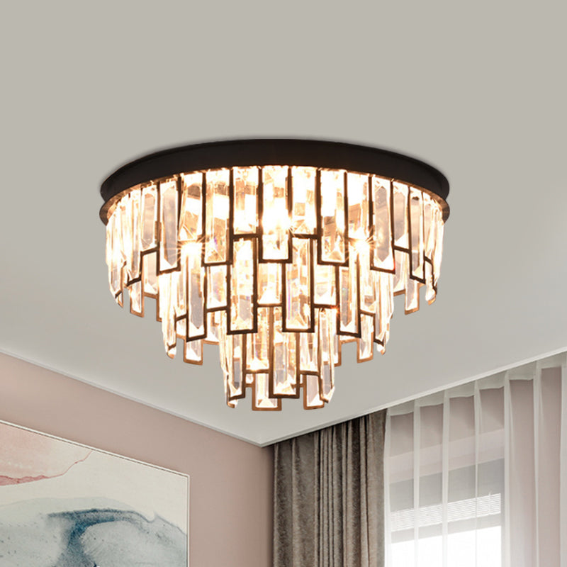 4 Heads Taper Flush Mount Light Modern Black/Gold Clear Crystals Lighting Fixture for Bedroom