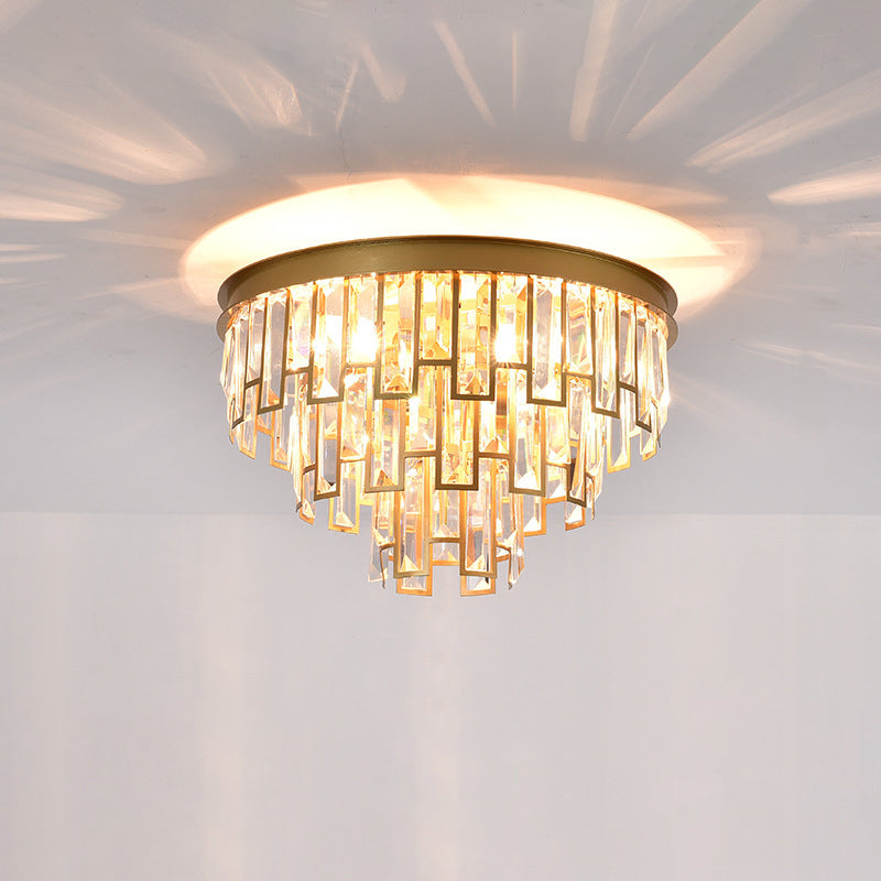 4 Heads Taper Flush Mount Light Modern Black/Gold Clear Crystals Lighting Fixture for Bedroom