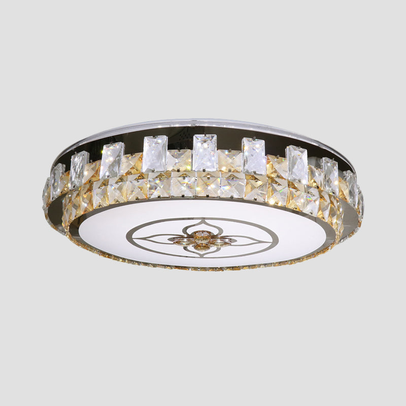 LED Flush Light Fixture Contemporary Circular Clear Crystal Blocks Close to Ceiling Lamp