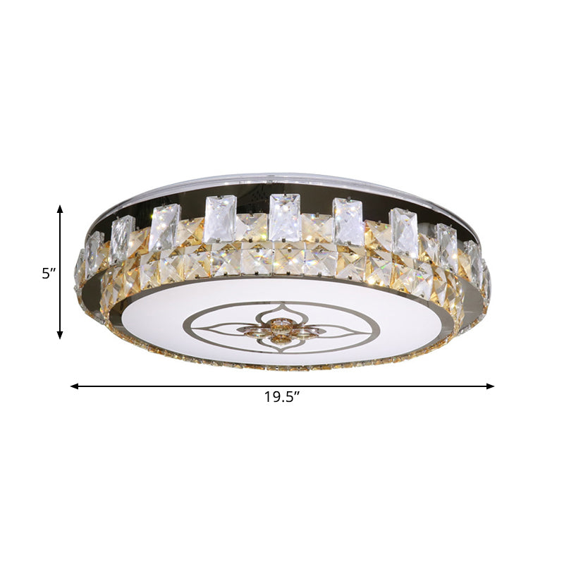 LED Flush Light Fixture Contemporary Circular Clear Crystal Blocks Close to Ceiling Lamp
