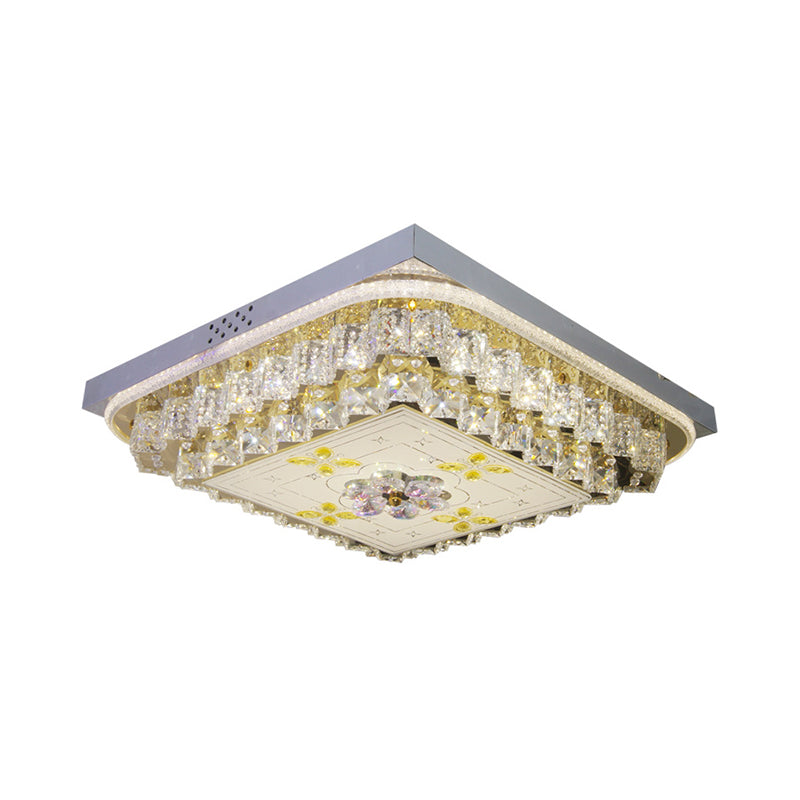 Chrome Square Ceiling Lighting Modern Clear Crystal Blocks LED Bedchamber Flush Mount Lamp