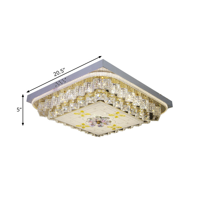Chrome Square Ceiling Lighting Modern Clear Crystal Blocks LED Bedchamber Flush Mount Lamp