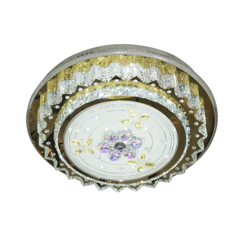 Crystal Blocks Round Flush Mount Contemporary LED Bedroom Ceiling Fixture in Stainless-Steel