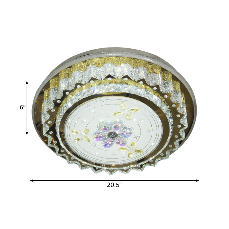 Crystal Blocks Round Flush Mount Contemporary LED Bedroom Ceiling Fixture in Stainless-Steel