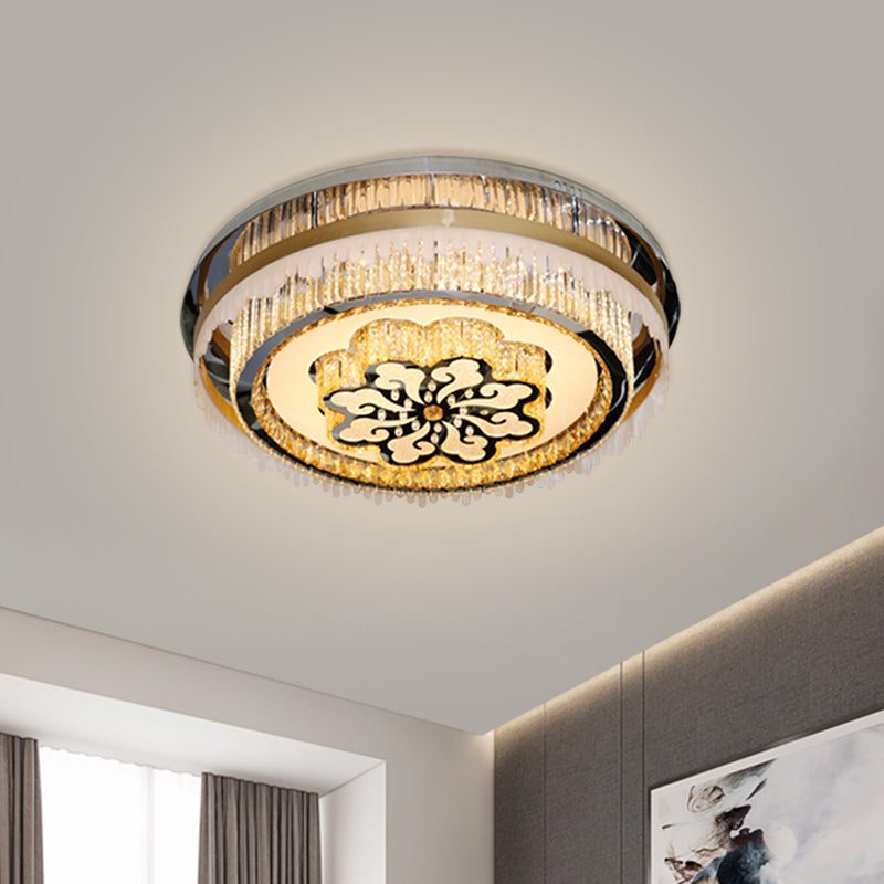 Clear Crystal Nickel Flush Light Circular LED Modern Close to Ceiling Lamp with Cloud Pattern