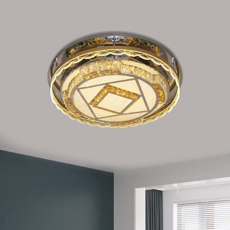 Hedendaagse Ronde Plafond Verlichting Crystal Blocks LED Flush Mount Lamp in Nickel voor slaapkamer