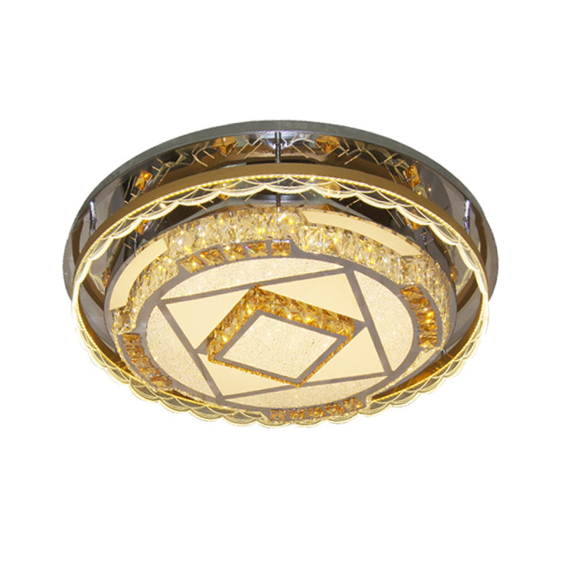 Hedendaagse Ronde Plafond Verlichting Crystal Blocks LED Flush Mount Lamp in Nickel voor slaapkamer