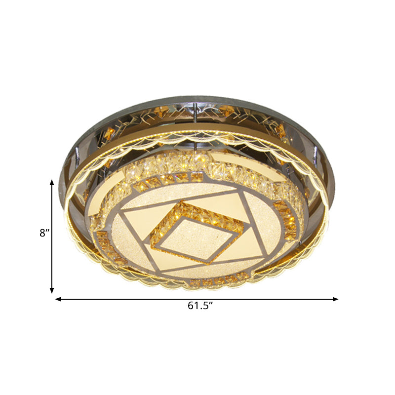 Hedendaagse Ronde Plafond Verlichting Crystal Blocks LED Flush Mount Lamp in Nickel voor slaapkamer