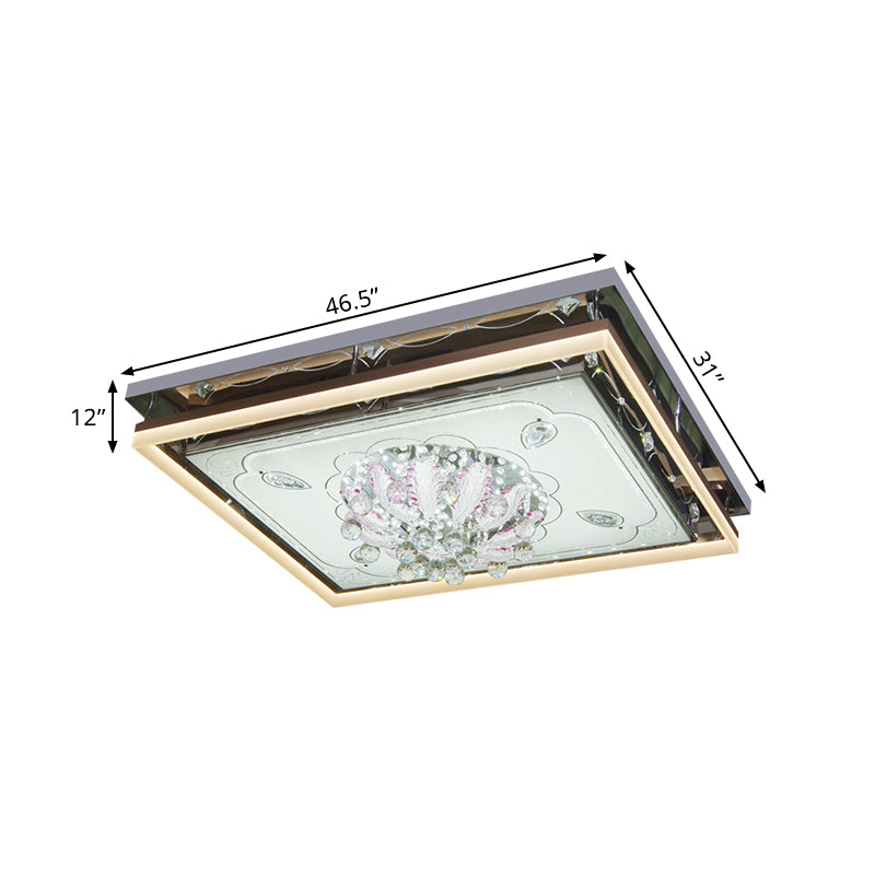 Stainless-Steel Rectangular Ceiling Lamp Modern Clear Crystal Draping Living Room LED Flush Mount