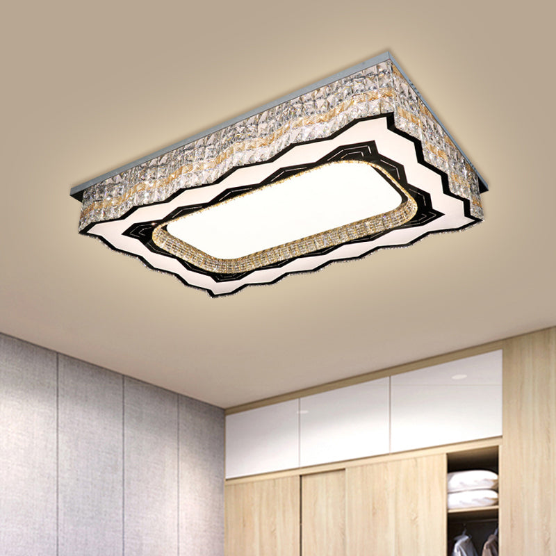 Clear Crystal Blocks LED Flush Light Contemporary Nickel Rectangle Parlor Close to Ceiling Lamp