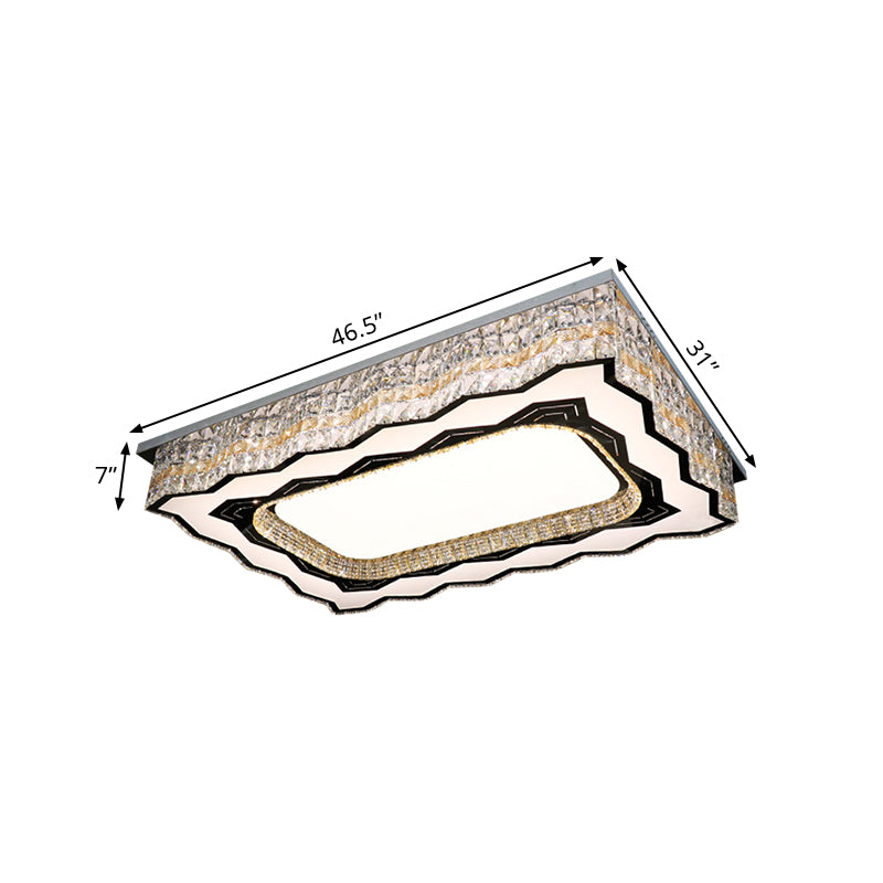 Clear Crystal Blocks LED Flush Light Contemporary Nickel Rectangle Parlor Close to Ceiling Lamp