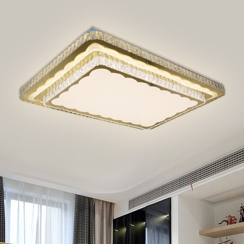 Contemporary Rectangle Flush Mount Lighting Clear Cut Crystal Blocks LED Ceiling Fixture in Nickel