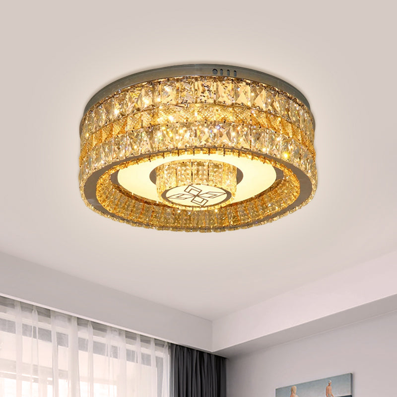 Clear Crystal Blocks Drum Flush Mount Modern Living Room LED Close to Ceiling Light