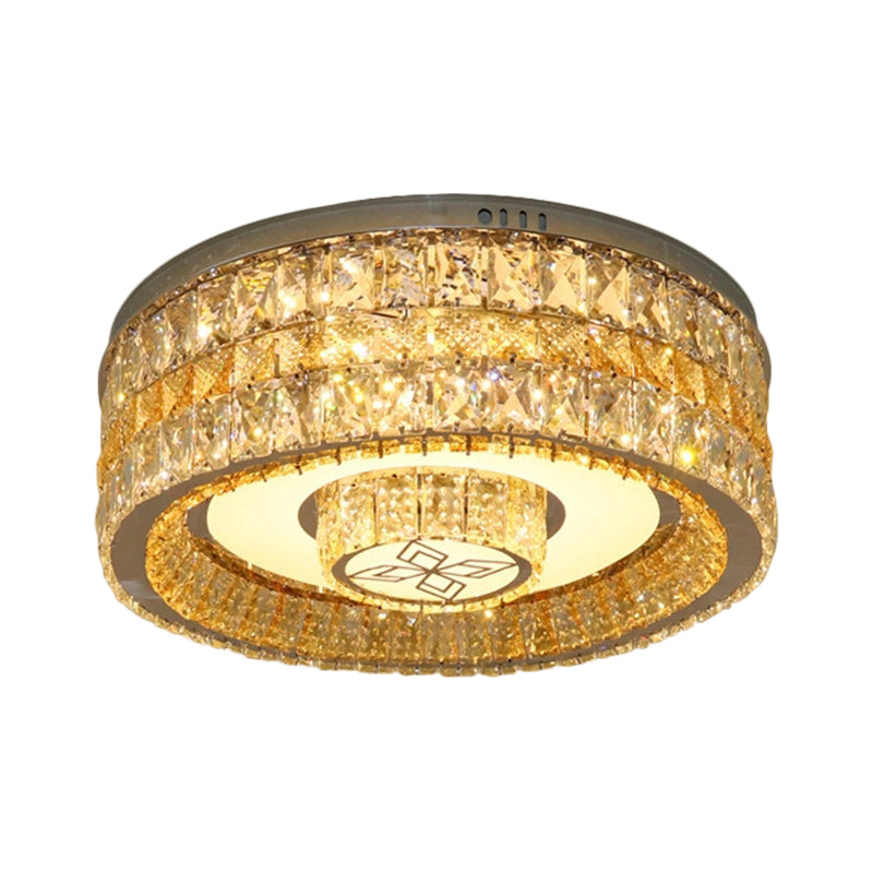Clear Crystal Blocks Drum Flush Mount Modern Living Room LED Close to Ceiling Light