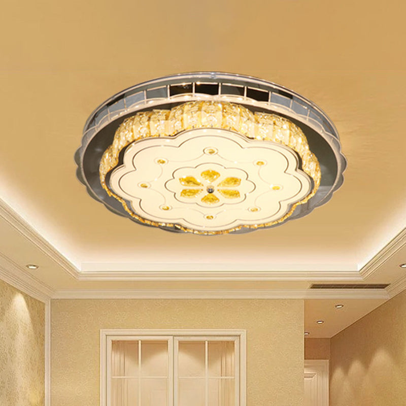 Flower Clear Beveled Crystal Blocks Flushmount Contemporary LED Bedchamber Ceiling Lamp in Stainless-Steel