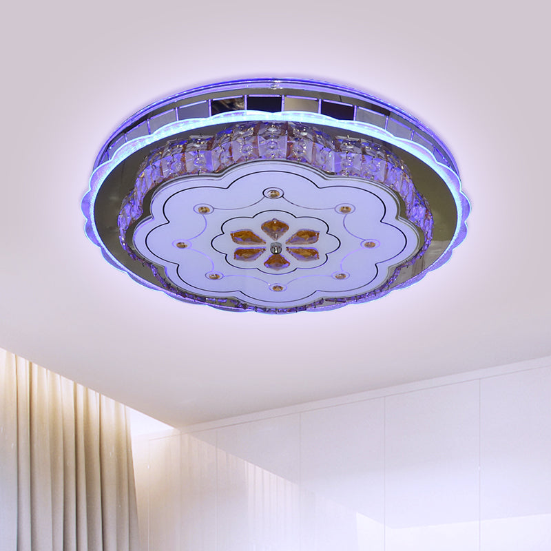 Flower Clear Beveled Crystal Blocks Flushmount Contemporary LED Bedchamber Ceiling Lamp in Stainless-Steel