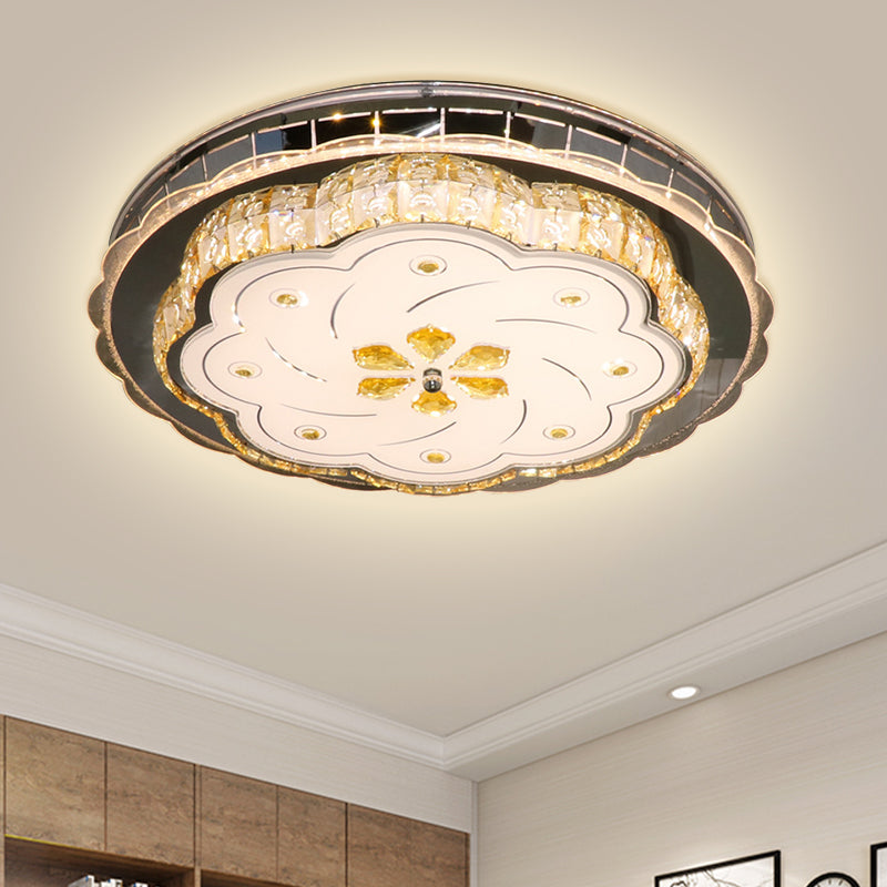 Cut Crystal Blocks LED Lighting Fixture Modern Stainless-Steel Floral Bedroom Flush Ceiling Light