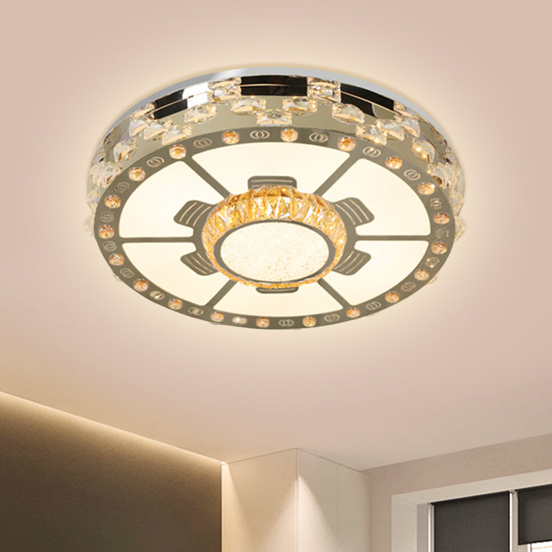 LED Round Ceiling Mount Modern Stainless-Steel Clear Beveled Crystal Blocks Flush Light Fixture