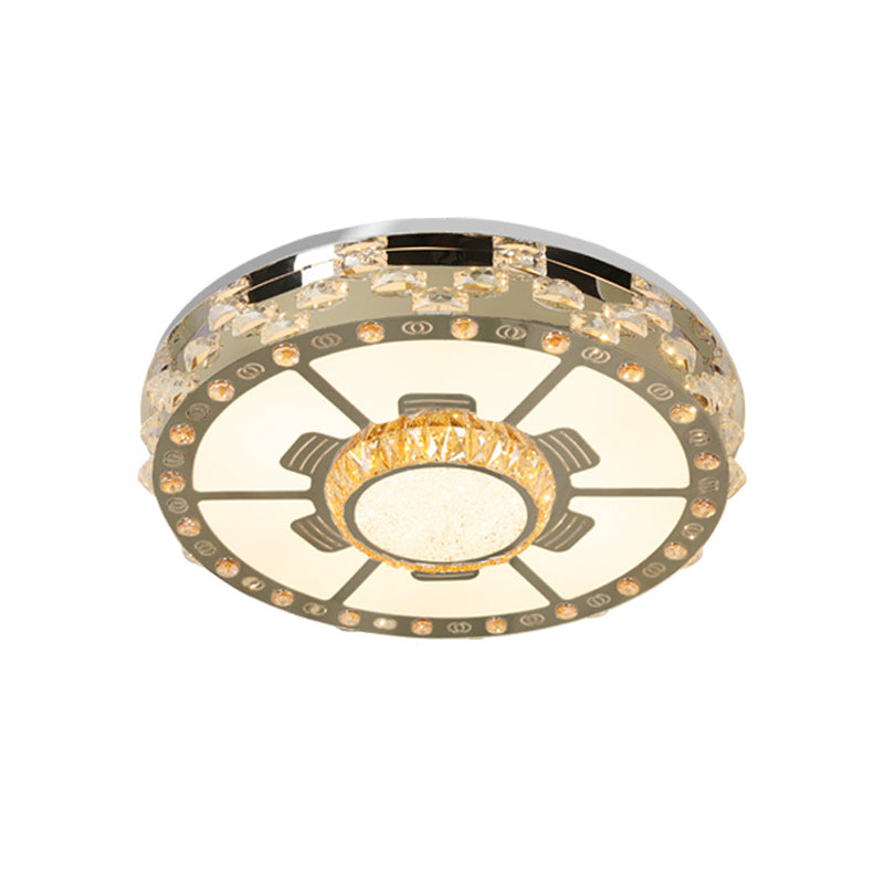 LED Round Ceiling Mount Modern Stainless-Steel Clear Beveled Crystal Blocks Flush Light Fixture