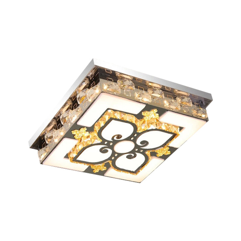 Square Clear Crystal Blocks Flush Light Contemporary Drawing Room LED Ceiling Lighting in Nickel