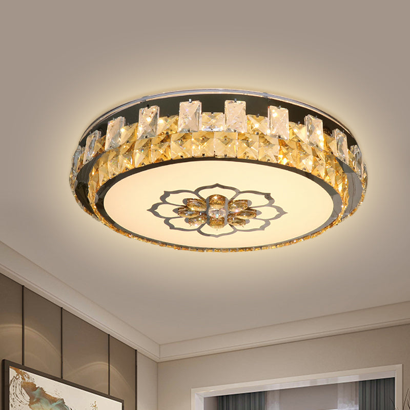 Drumheldere gesneden kristalblokken spoeling Moderne slaapkamer LED plafondlamp in roestvrijstalen met bloesempatroon