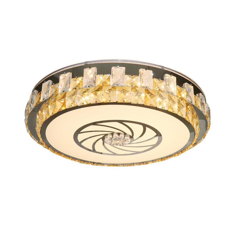 Nickel LED Ceiling Mount Contemporary Clear Beveled Crystal Blocks Round Flush Light Fixture
with Windmill Pattern