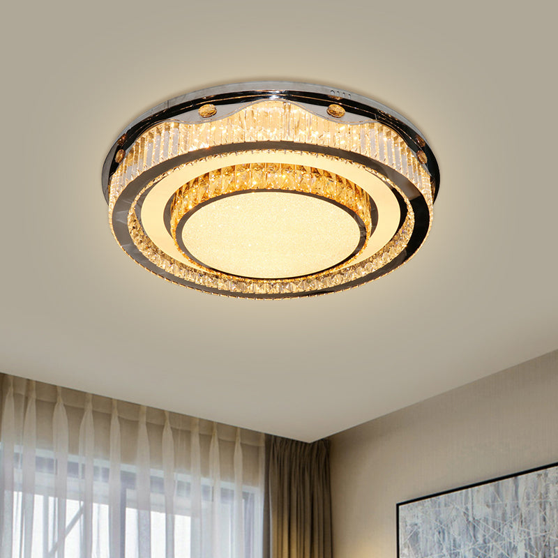 Clear Crystal Blocks Nickel Ceiling Light Circular LED Contemporary Flush Mount Fixture