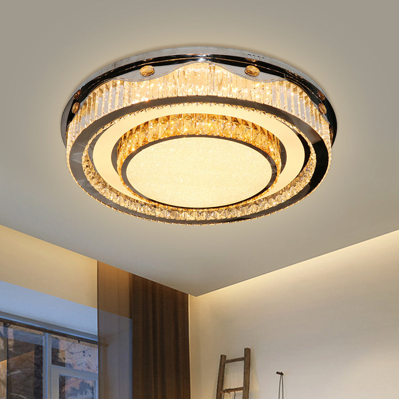Clear Crystal Blocks Nickel Ceiling Light Circular LED Contemporary Flush Mount Fixture
