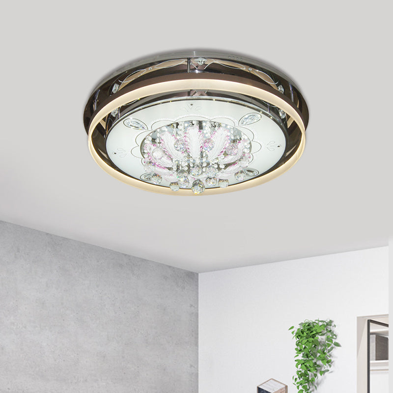 23.5"/31.5" Wide LED Flush Ceiling Light Modern Drum Clear Crystal Draping Light Fixture in Stainless-Steel