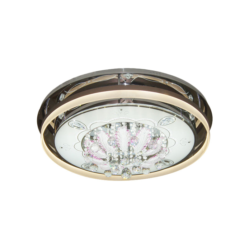 23.5"/31.5" Wide LED Flush Ceiling Light Modern Drum Clear Crystal Draping Light Fixture in Stainless-Steel