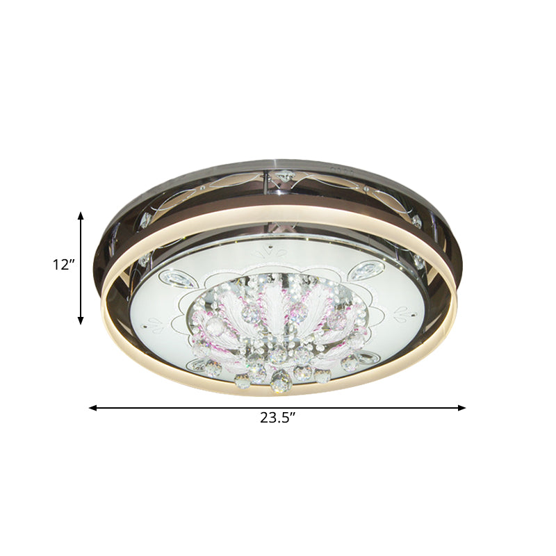 23.5"/31.5" Wide LED Flush Ceiling Light Modern Drum Clear Crystal Draping Light Fixture in Stainless-Steel