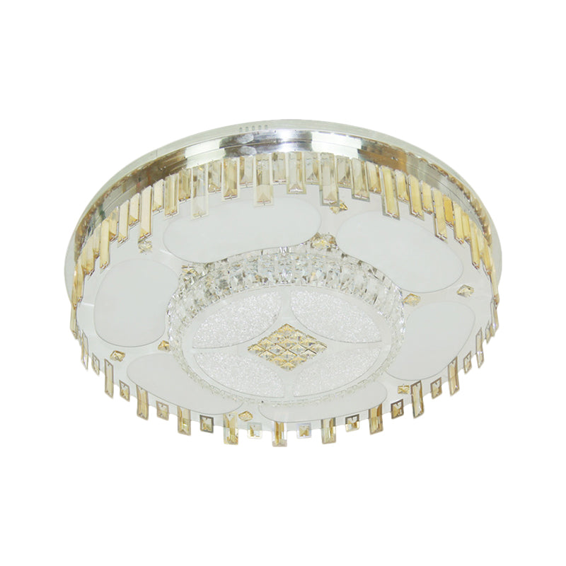 Stainless-Steel Circular Ceiling Lamp Contemporary Clear Crystal Blocks Parlor LED Flush Mount