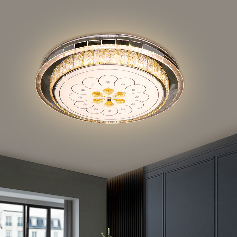 Clear Crystal Blocks Circular Flushmount Modern Bedchamber LED Ceiling Lamp in Stainless-Steel
