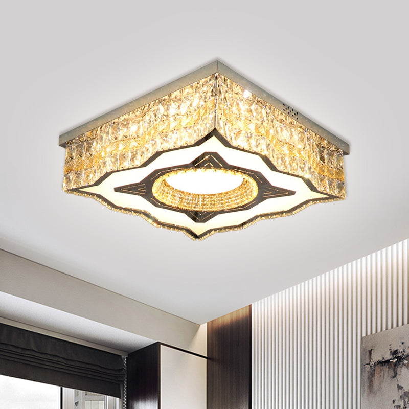 Curvy-kant vierkante salon spoel Mount Lamp eigentijdse heldere kristalblokken roestvrijstalen LED-plafondverlichting