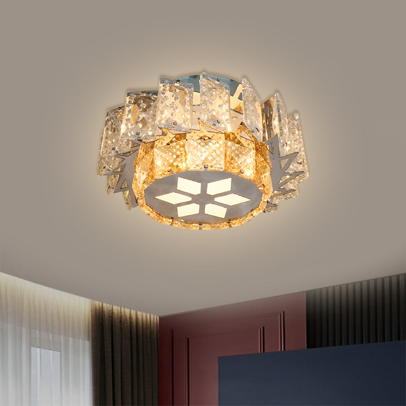 Windmill Porch Ceiling Lamp Contemporary Clear Crystal Blocks LED Nickel Flush Mount Lighting
