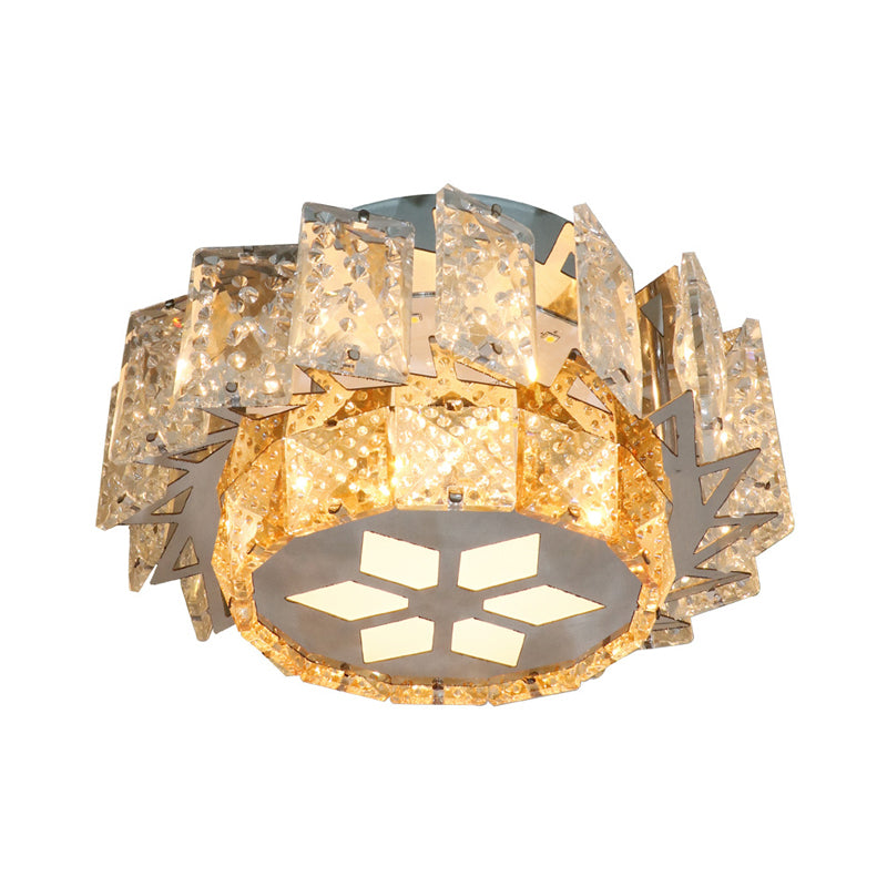 Windmill Porch Ceiling Lamp Contemporary Clear Crystal Blocks LED Nickel Flush Mount Lighting