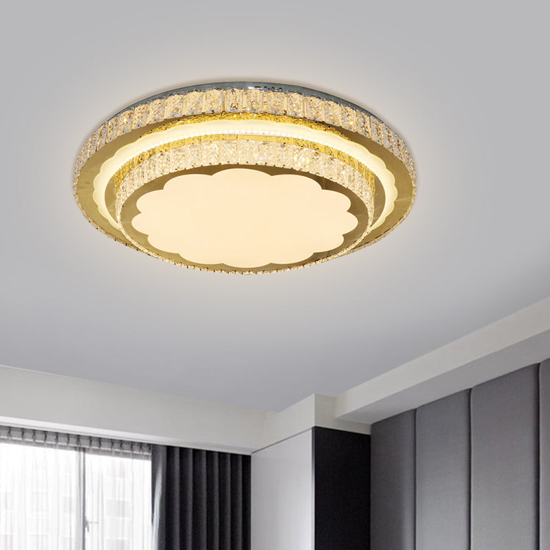 LED Flush Mount Lamp Modern Circular Clear Rectangular-Cut Crystals Ceiling Fixture in Stainless-Steel