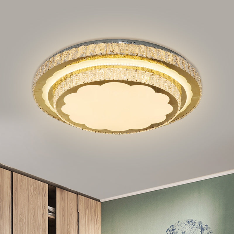 LED Flush Mount Lamp Modern Circular Clear Rectangular-Cut Crystals Ceiling Fixture in Stainless-Steel