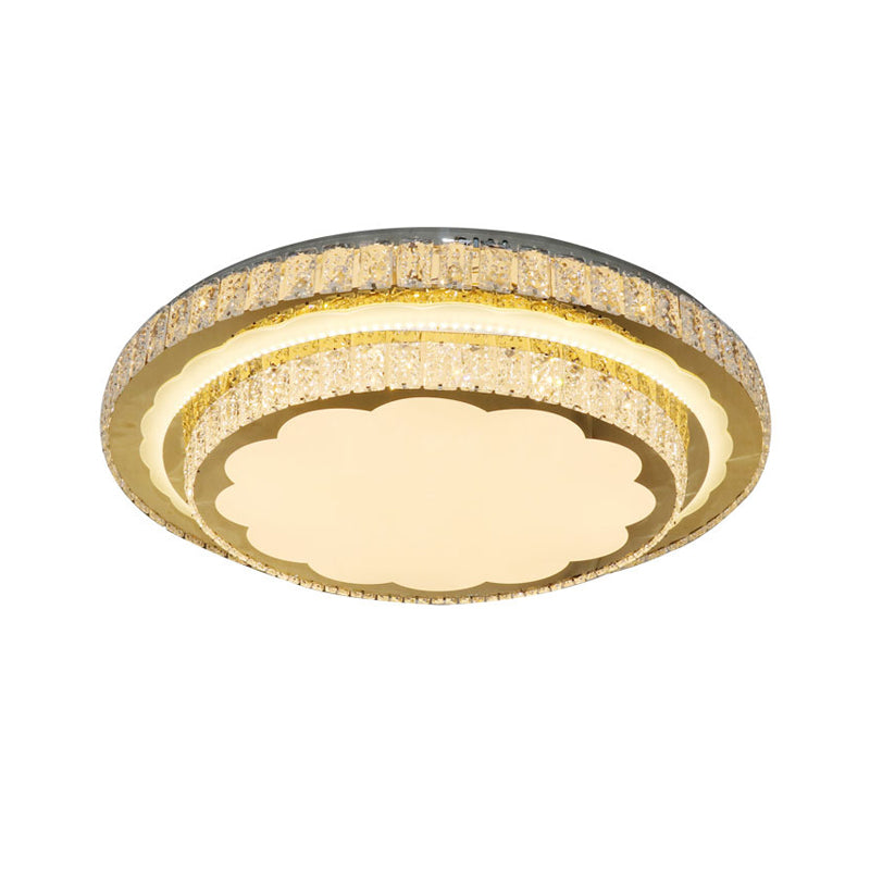 LED Flush Mount Lamp Modern Circular Clear Rectangular-Cut Crystals Ceiling Fixture in Stainless-Steel
