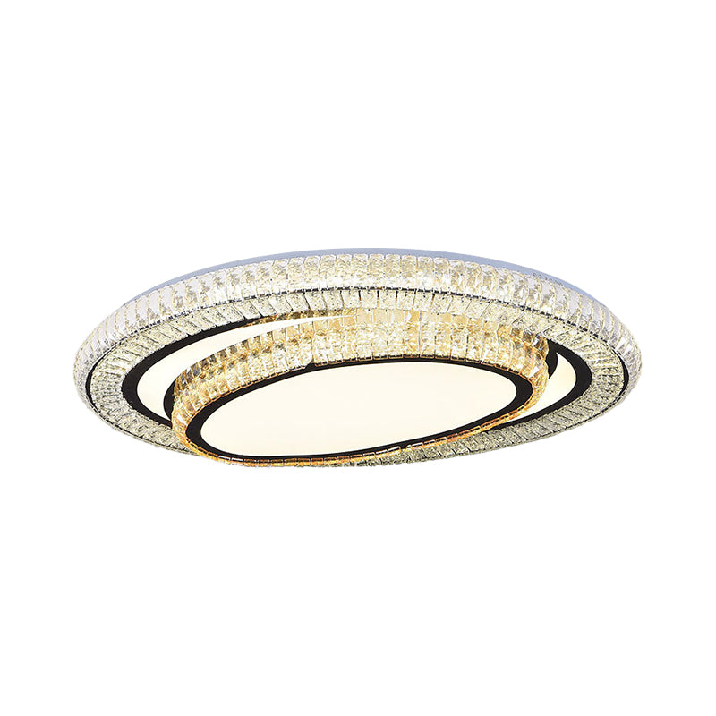 Black Finish LED Flushmount Light Modern Clear Rectangular-Cut Crystals Oval Ceiling Fixture