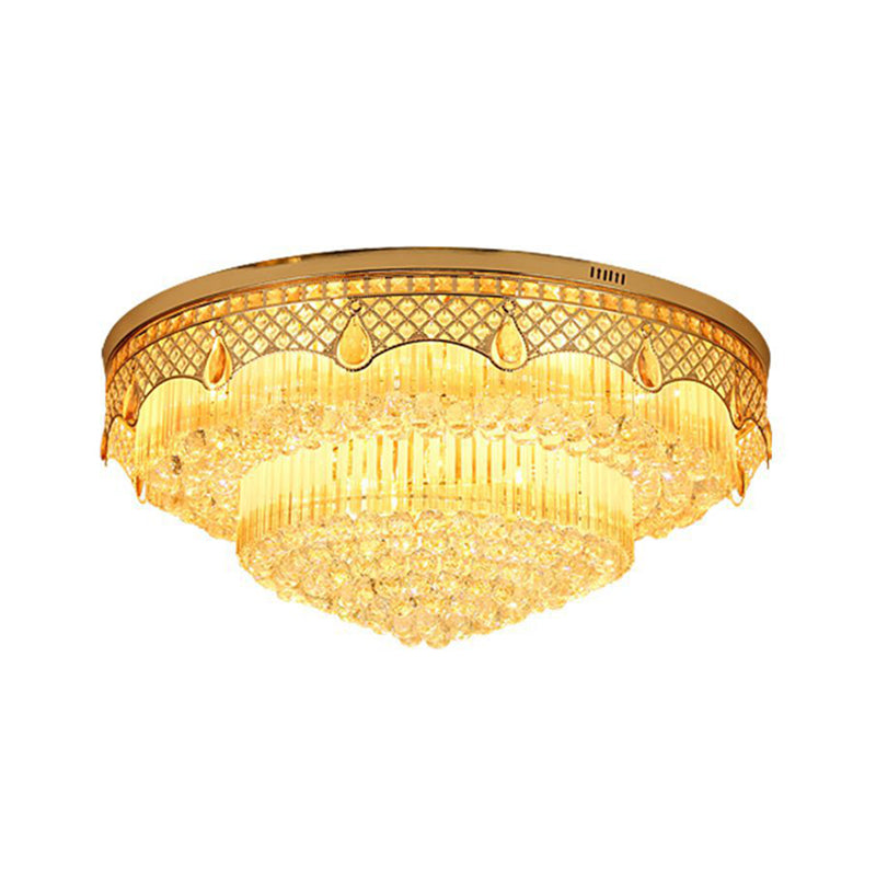 6 Bulbs Tapered Ceiling Light Modern Gold Finish Clear Cut Crystal Balls Flush Mount Lamp